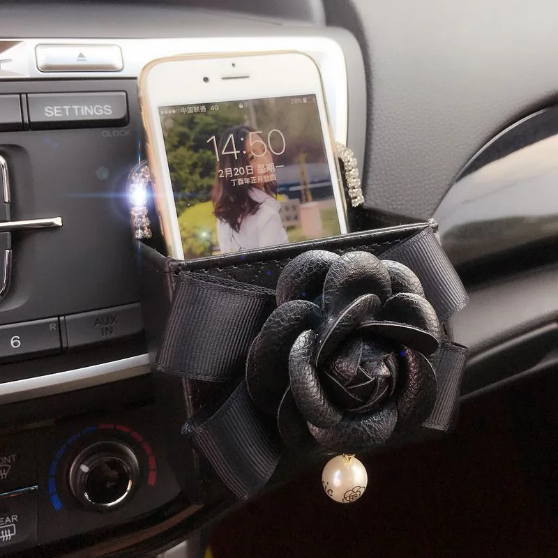 Hot-sale-Crystal-Leather-Car-Outlet-Air-Vent-Trash-Box-Auto-Mobile-Phone-Holder-Pouch-Organizer-Hanging-3