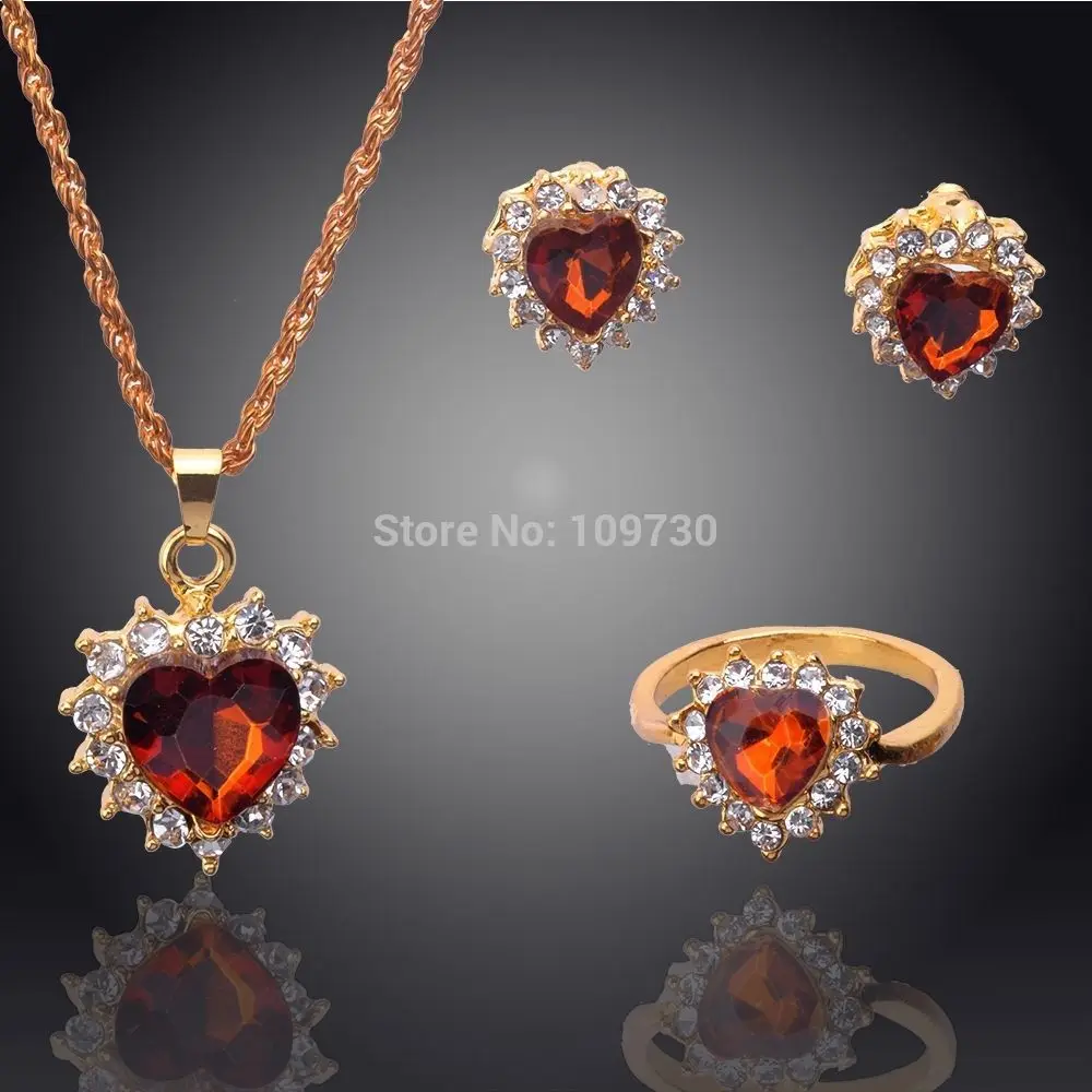 

hot sell new - Jewelry 00865 Gold Filled New Wedding Austrian Crystal Necklace Earring Ring Set (A0425)