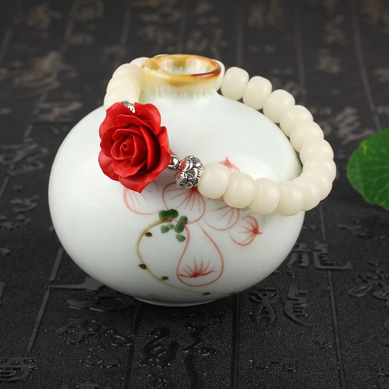 Zen White Bodhi украшенные бисером резные розы Cinnabar натуральная роспись из розового