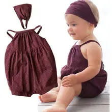 Летняя коллекция года, лидер продаж, одежда для маленьких девочек темно-красные шлейки+ повязка на голову, 2 предмета, Одежда для младенцев комплект одежды для новорожденных