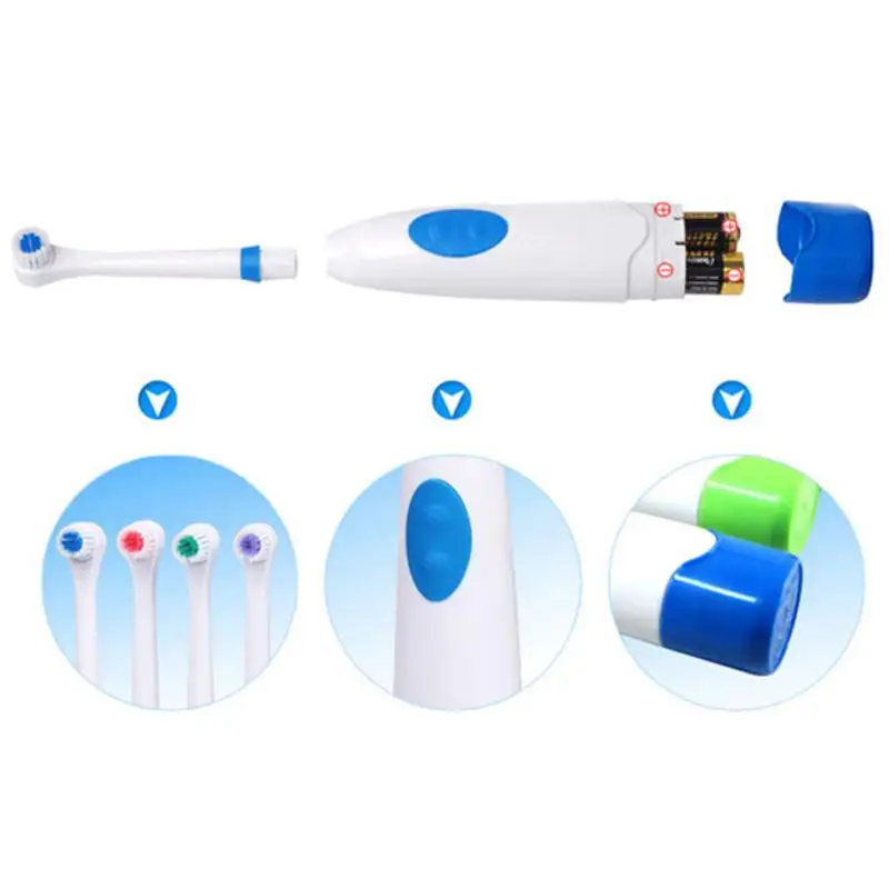 Вращающаяся противоскользящая Водонепроницаемая Высококачественная электрическая зубная щетка из волокна с 2 насадками для детей и взрослых
