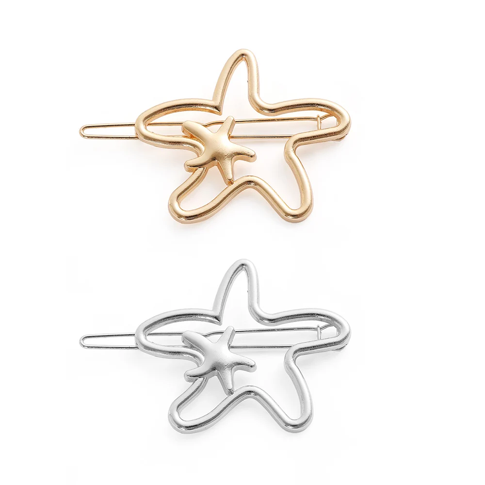 

2Pcs Fashion Women Hollow Out Headdress Starfish Hair Pins Gold Silver Color Barrettes Hair Clip Hair Accessories