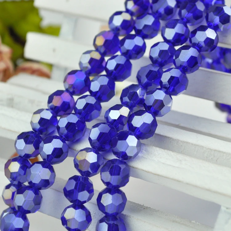 70pcs 8mm Royal Blue AB Color Round Ball Faceted Crystal Loose Spacer