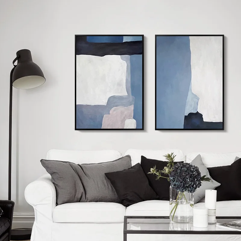 Современная живопись маслом картины Wall Art Абстрактная Скандинавская синий тон