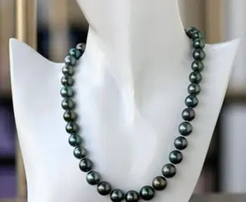 

free shipping Noble jewelry Excellent gloss AAA 9-10 mm Tahitian peacock green pearl necklace