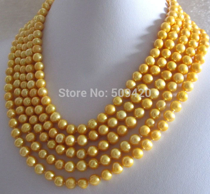 

Shipping 100" 8-9mm Golden Freshwater Pearl Necklace Strand Jewelry (C0309)
