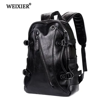 

WEIXIER 2019 Teen Men's Solid Color PU Backpack Large Capacity School Students High Quality Long Distance Travel Computer Bag