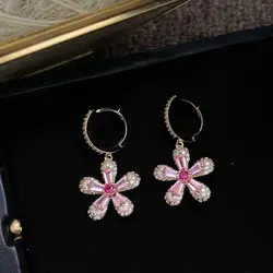 Марка Pure 925 пробы Серебряные ювелирные изделия для Для женщин розового золота серьги в форме цветков клевер удачи Дизайн Свадебная