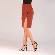 Женские сексуальные осенние тянущиеся плюс свободные джинсовые одноцветные юбки с разрезом на пуговицах Женская юбка faldas mujer moda# SL