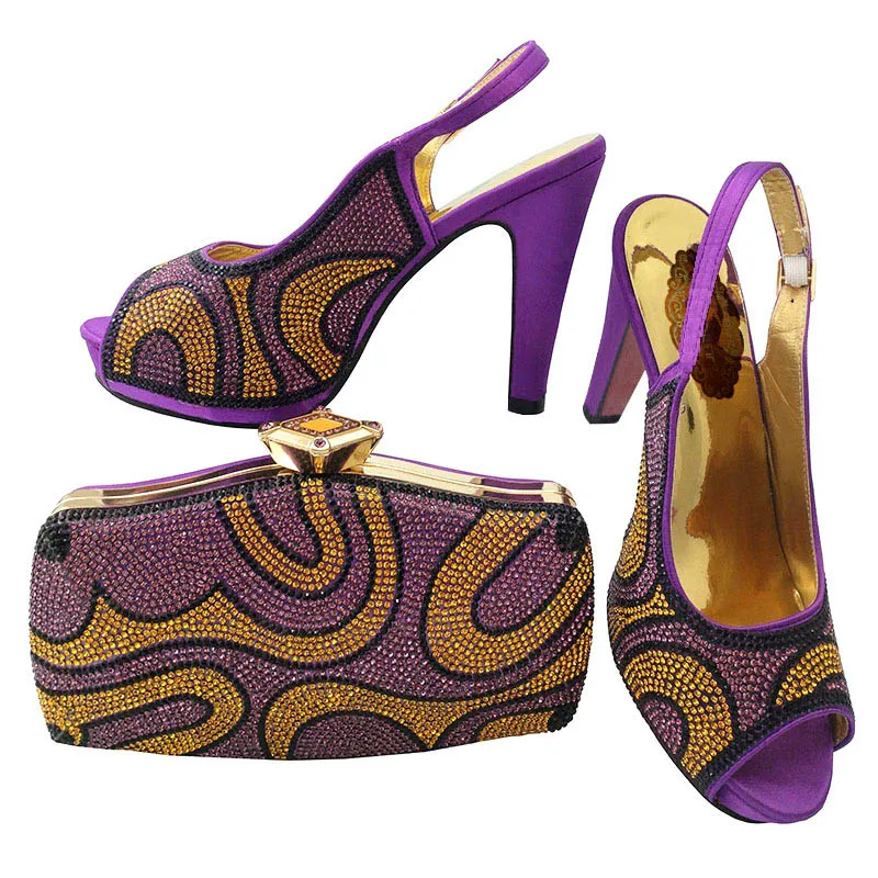 

Shoe and Bag To Match for Parties Shoes and Bag for Wedding Newest Purple Color Nigerian Wedding Shoes and Bag Sets for Women