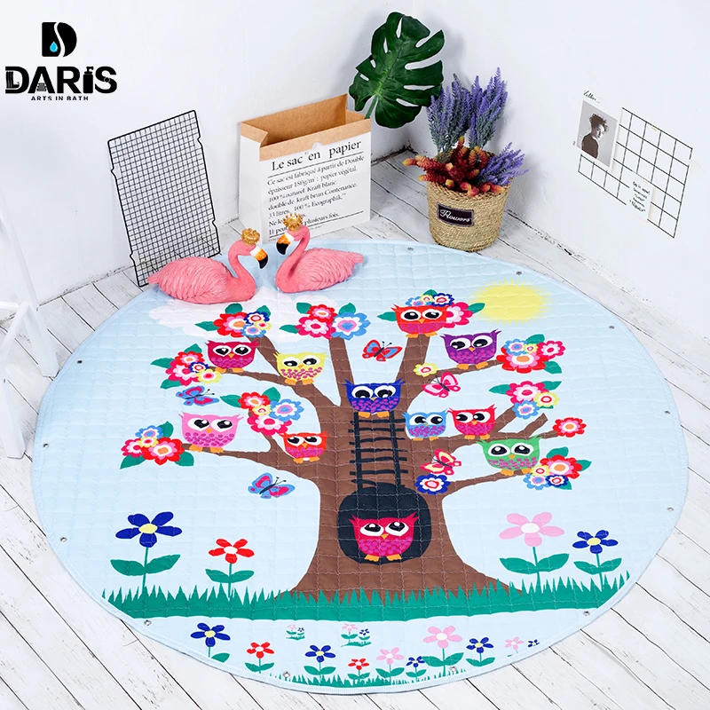 

SDARISB Cartoon Round Infant Crawling Mat Storage Basket for toy Baby Kids Floor Playing Mat Drawstring Toy Storage Organizer