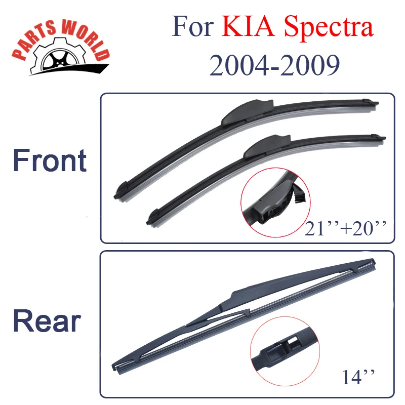 Combo Silicone Rubber Front And Rear Wiper Blades For KIA Spectra 2004 2009.Windscreen Wipers