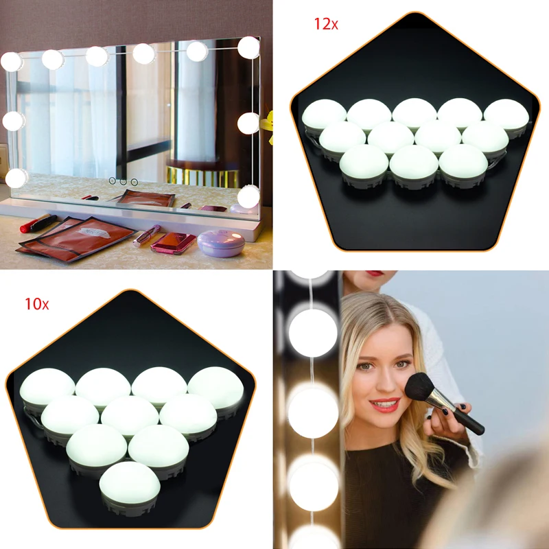 

10/12 Bulbs led Dimmer wall light makeup mirror Vanity fill light automatic adjustment string rotation Dressing Table usb charge