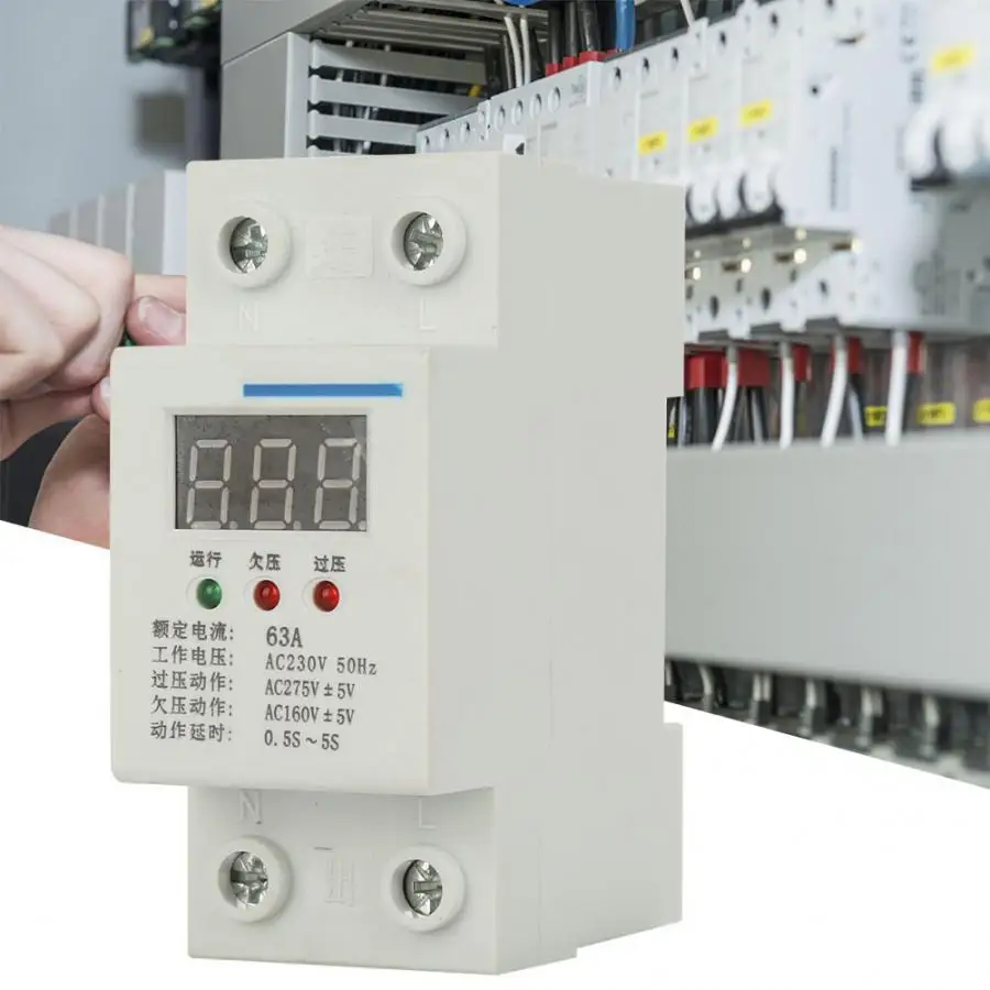 

2P 63A Automatic Reconnect Recovery Over & Under Voltage Protector Relay Protective Device Automatic Relay Protector