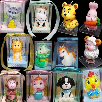 

12 Chinese zodiac candles cartoon animal birthday gift rat ox tiger rabbit dragon snake horse sheep monkey chicken dog dog pig
