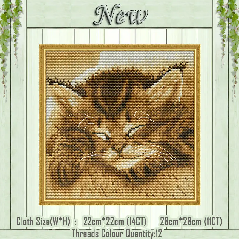 Bubble Cat, рыба, котенок, животные, картина, напечатанная на холсте, DMC 11CT, 14CT, наборы для вышивки крестиком, наборы для рукоделия - Цвет: Sleeping Cat 2