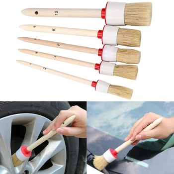 

Car Brush Auto Care Wash Soft Bristle Wood Handle Auto Detailing for Interior Dashboard Rims Wheel Air-Conditioning Engine