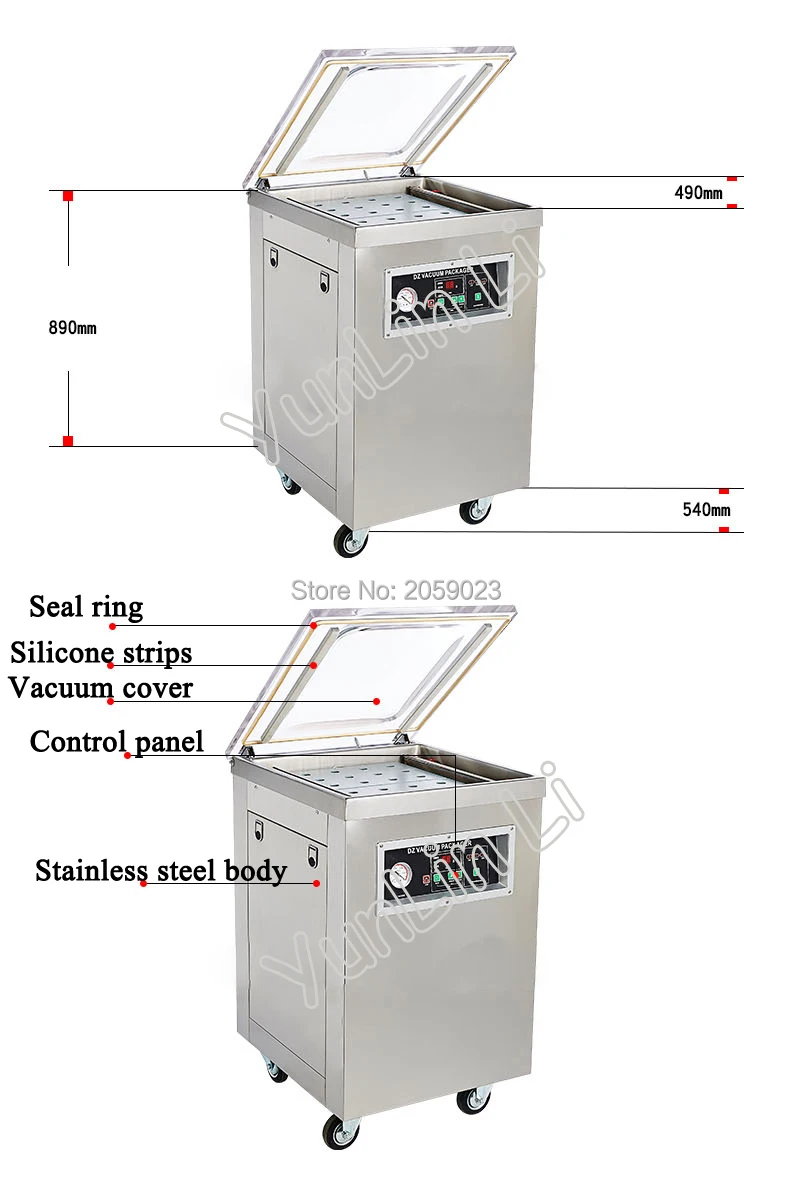 Коммерческие вакуумный упаковщик 220 V 1000 W Нержавеющая сталь запайки углубили одной камере вакуумной упаковки машины DZ400