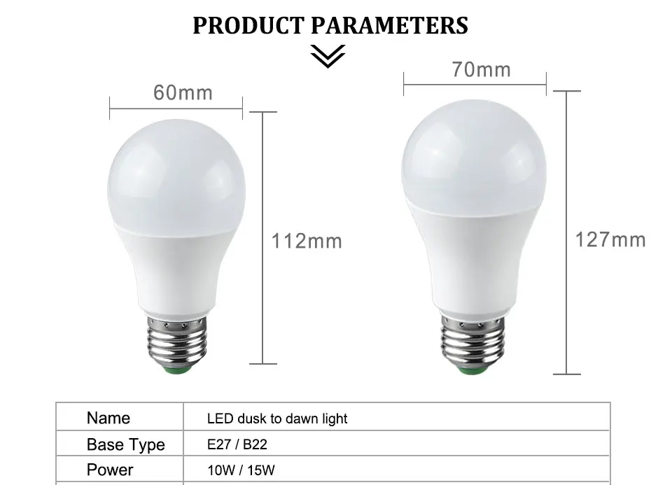 Emergency Light Smart Sensor Bulbs 10W 15W Dusk to Dawn Auto ONOFF Globe LED Light Bulb For  Home Porch Hallway (2)