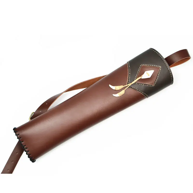 Carquois En Cuir Artisanal Tigre Marron - 20 Flèches - Réglable Hanche/Dos