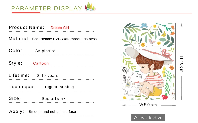DICOR милые настенные наклейки для девочек для украшения гостиной, сделай сам, съемный фон для детской комнаты, наклейка на стену для домашнего декора, QT424