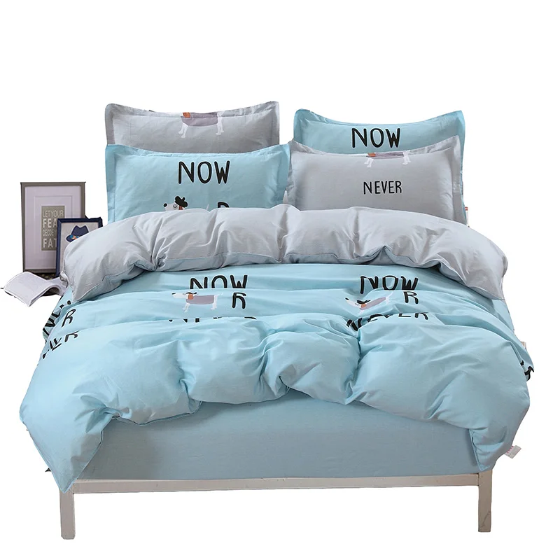 

Cute Blue Cartoon Puppy Pattern 100% Cotton Fitted Soft /Duvet Cover /Pillowcase/Bedding Set 4PCS From China Factory Queen Size