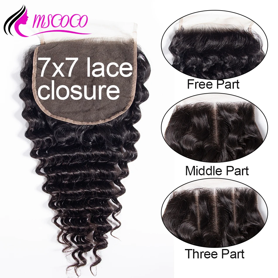 

Mscoco Hair Deep Wave Closure Pre Plucked 7x7 Swiss Lace Closure Free Middle Three Part Remy Curly Brazilian Human Hair Closure