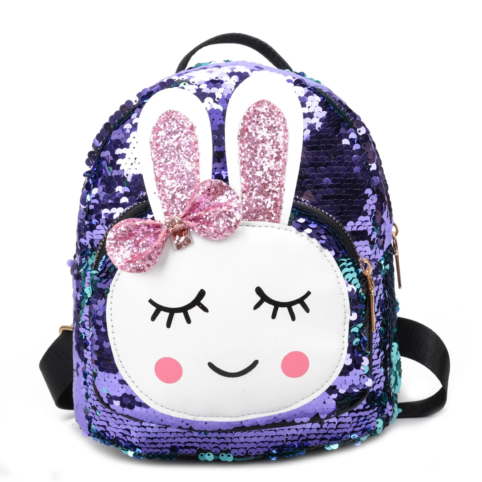 

2019 Glitter Sequins Backpack Children Girls Rabbit Bag Faux Leather Sequins School Bag Travel Backpack Bling Rucksack Zipper