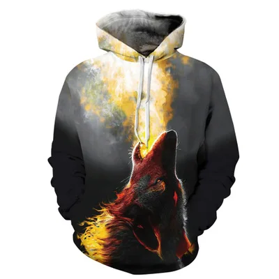 

2019 New Fashion Arrivals Men/women Hooded Hoodies Print Wolf Thin Spring Autumn 3d Sweatshirts Hat Hoody Tops Hip Hop harajuku
