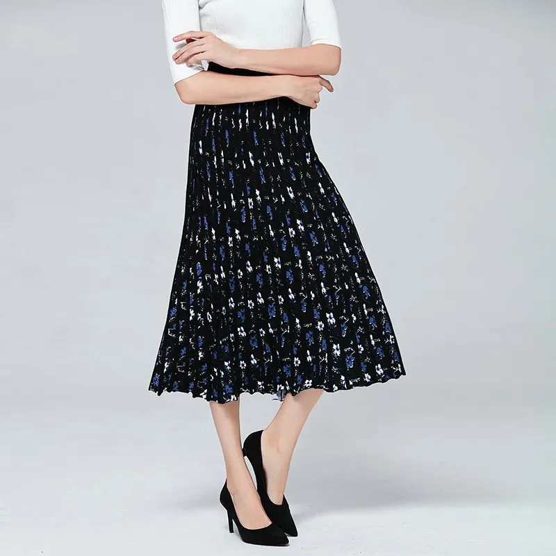 Новинка, шерстяная вязаная юбка с цветочным рисунком, юбка в рубчик средней длины, 3 цвета, вязанная модная юбка, Женская юбка, эластичная талия, бедра