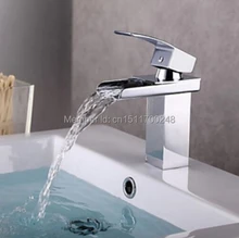 Zeitgenössische Deck montiert Chrom Messing Wasserfall Bad Waschbecken Wasserhahn Mischbatterie