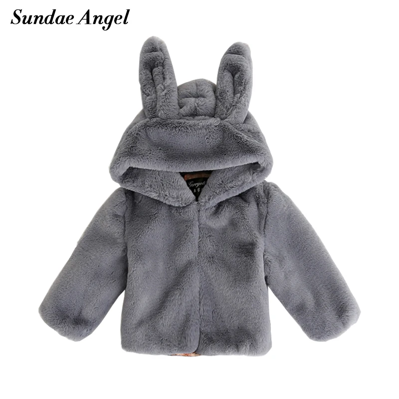 

Sundae Angel Baby Girls Fur Jacket Rabbit Ear Winter Fur Girls Jackets Warm Thicken Imitation Rabbit Fur Coat Kids Outerwear 3-8