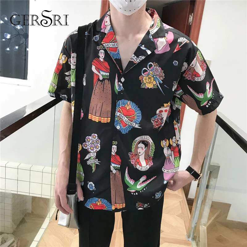 

Gersri Printed Kimono Cardigan Shirt Men Street 2019 Hawaii Beach Short Sleeve Shirt Coat Shirts Harujuku Mens Shirt Japan Style