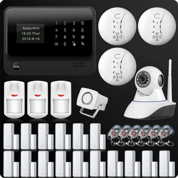 

2019 WiFi GSM GPRS Wireless Home Security Intruder Alarm System Wireless Wifi IP Camera Smoke Detector Wired Siren