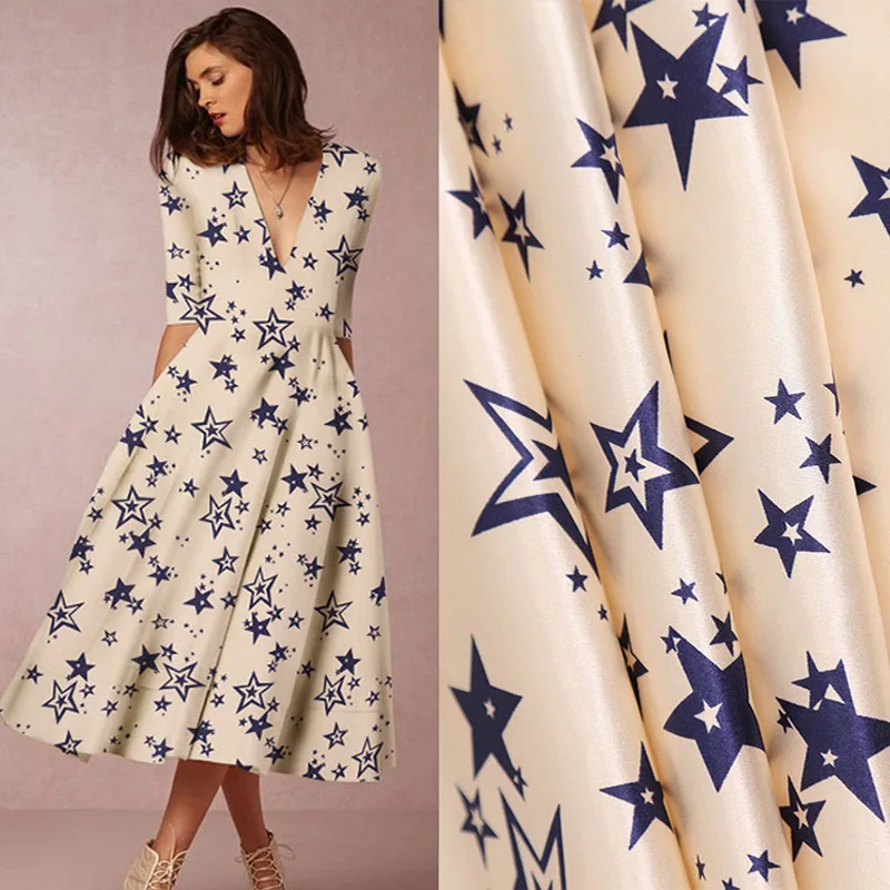 stretchy satin star print fabric 100*150cm Soft twill shiny Bridal