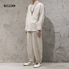 Осеннее Новое мужское хлопковое белье наборы мужской китайский стиль Повседневная Свободная футболка с длинными рукавами и брюки Размер M-5XL