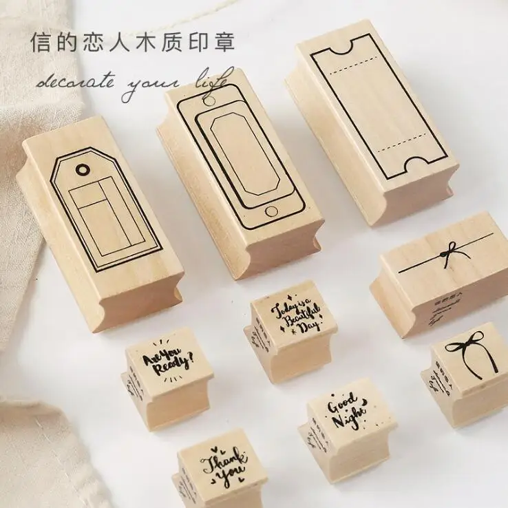 1 set Vintage Packing Series Wood Stamp DIY Wooden Rubber Stamps for