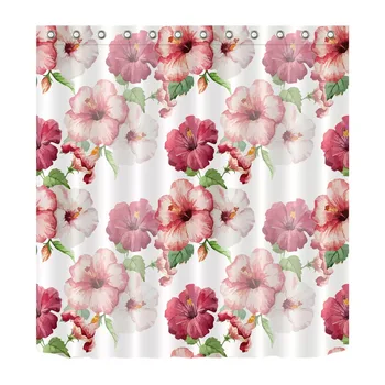

72'' Watercolor Tropical Flowers High Quality Bathroom Waterproof Fabric Shower Curtain 12 Hooks Anti-Mildew Bath Accessory Sets