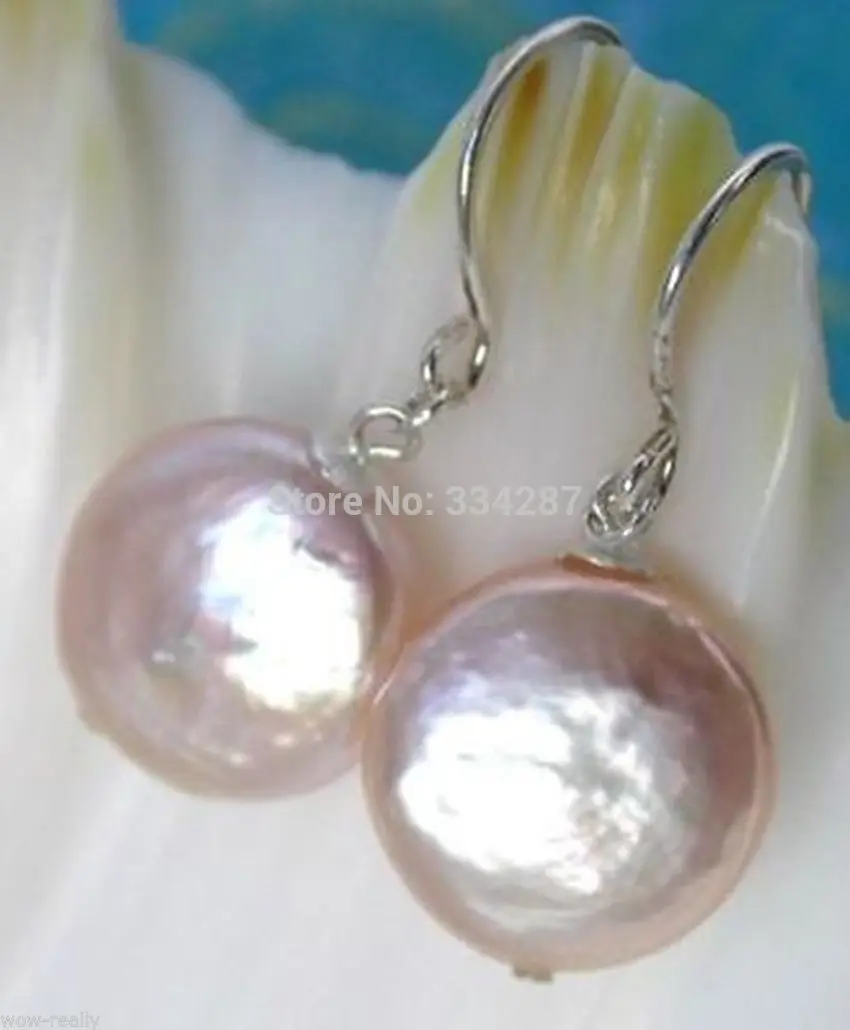 

Hot sell Noble- hot sell new - Beautiful New Pink Coin Freshwater Pearl Silver Hook Dangle Earrings