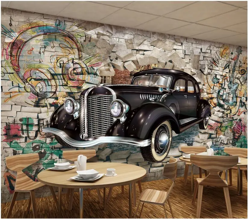 3d комнате обои пользовательские фрески фото нетканого росписи ретро классический автомобиль Ресторан Стена Бар 3D настенная обои для стен 3D