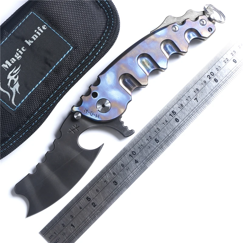 TC4 handle Custom Large steel ball bearing Folding Knife Titanium