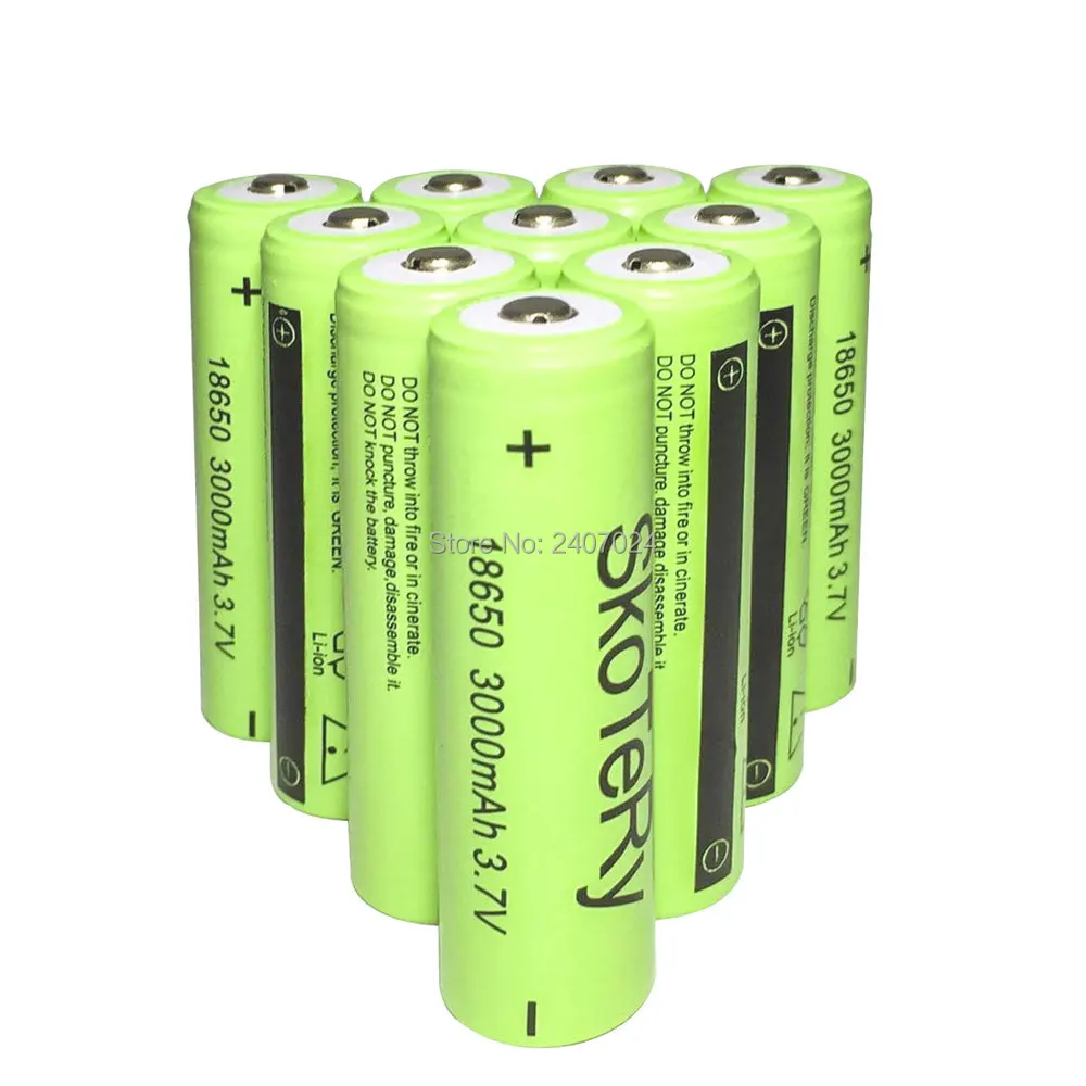 20 шт SkoTeRy Green 18650 3000mAh 3,7 V литий-ионные аккумуляторы 18650 литиевая батарея Baterias Bateria для фонарика