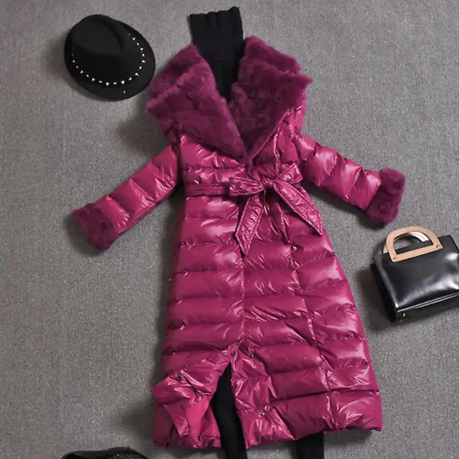 Cotton Padded Jacket Parkas Women Warm Long Coats Fashon Winter Fur collar Down cotton Overcoat With Belt