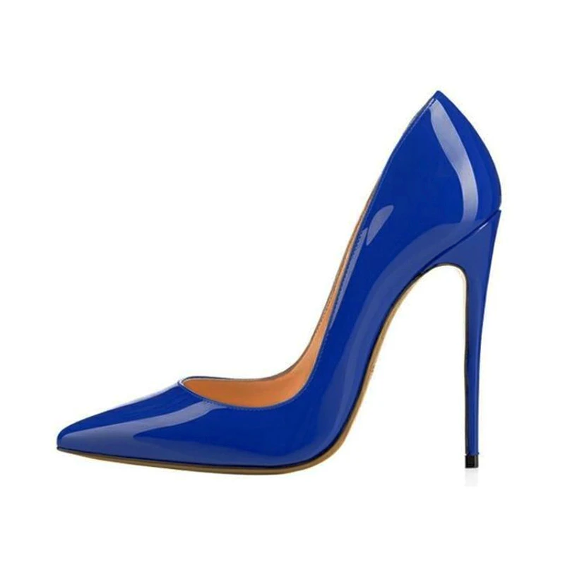 

High Heels Shoes Women Pumps 12cm Woman Shoes Sexy Pointed Toe Wedding Party Shoes Stilettos Blue Plus Size QP044 ROVICIYA