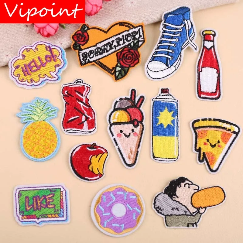 

VIPOINT embroidery love heart shoes pineapple patches foods letter patches badges applique patches for clothing YX-250