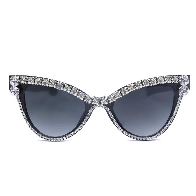 Милые сексуальные женские солнцезащитные очки кошачий глаз, винтажные брендовые дизайнерские Кристальные очки с алмазной рамой, градиентные солнцезащитные очки для женщин UV400 - Цвет линз: Черный