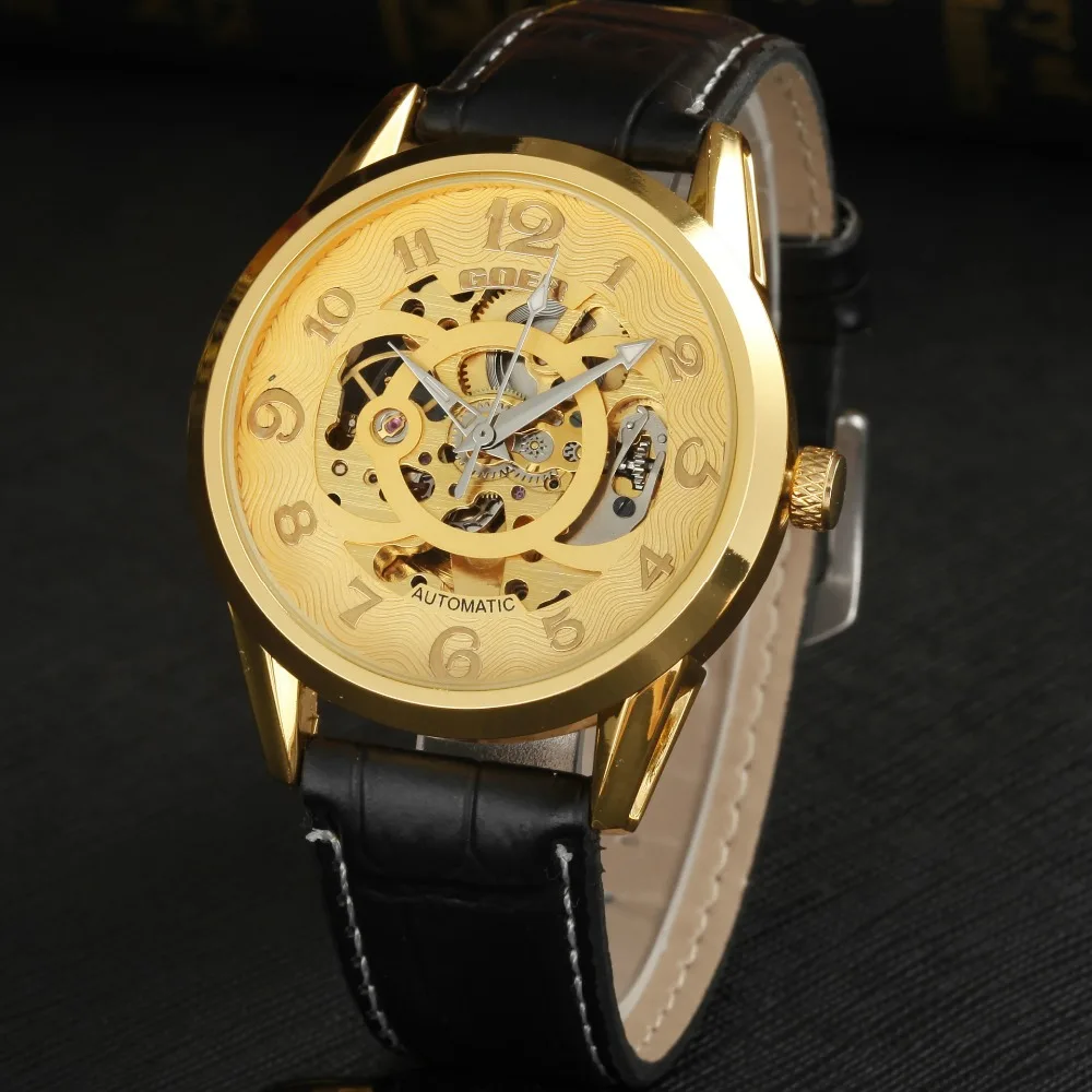 GEOR brand mechanical watches Men s leather automatic watch male Wrist watch Luminous fashion Skeleton digital