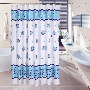 

Bathroom Shower Curtain Blue Sea Fish Printing Toilet Partition Curtain Waterproof Mouldproof