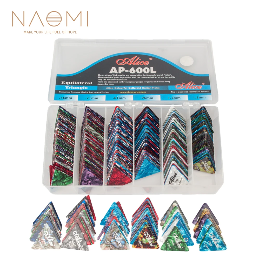 

NAOMI Guitar Picks 600L Alice Guitar Triangle Picks Celluloid 0.46-0.81mm Guitar Picks Guitar Accessories New High Quality