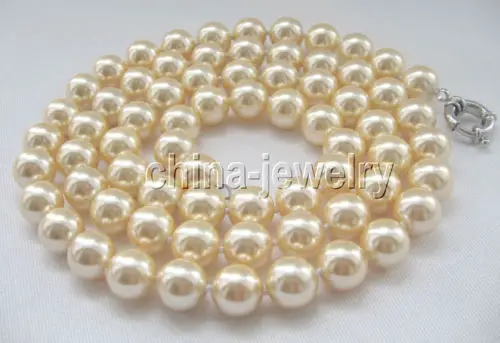 

FREE SHIPPING HOT sell new Style >>>> Beautiful 33" 12mm golden perfect round south sea shell pearl necklace - GP clas
